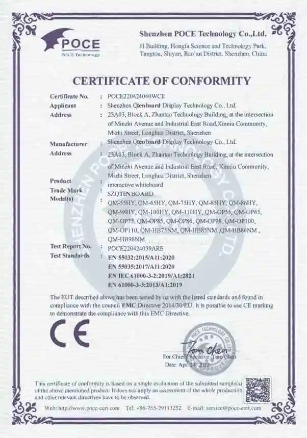 EMC Compliance Certification for Interactive Whiteboard