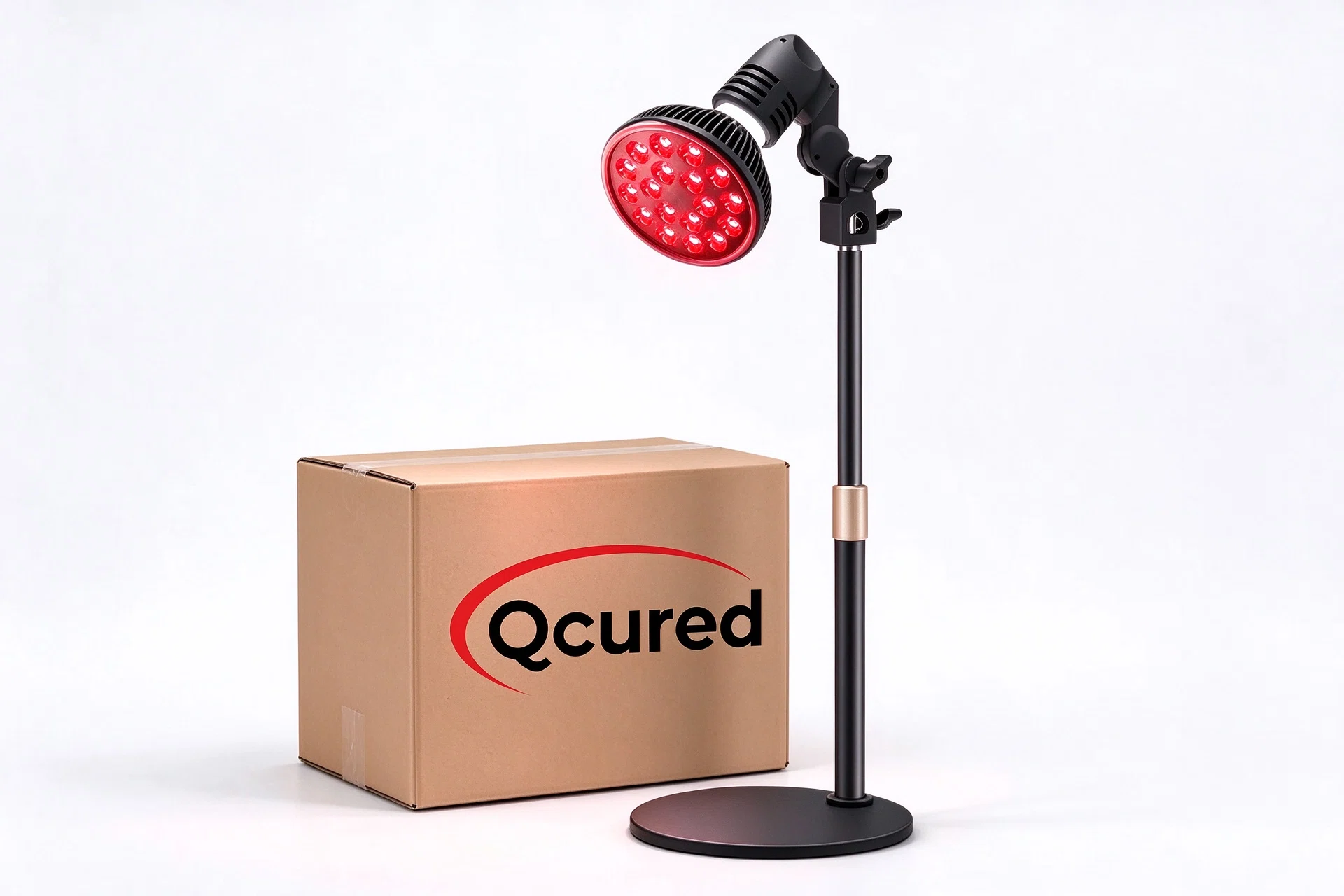 P60 red light therapy lamp beside plain brown cardboard box for private label packaging