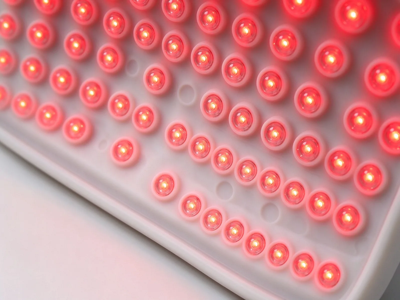 Close-up of 240 four-chip LED beads on the silicone mask