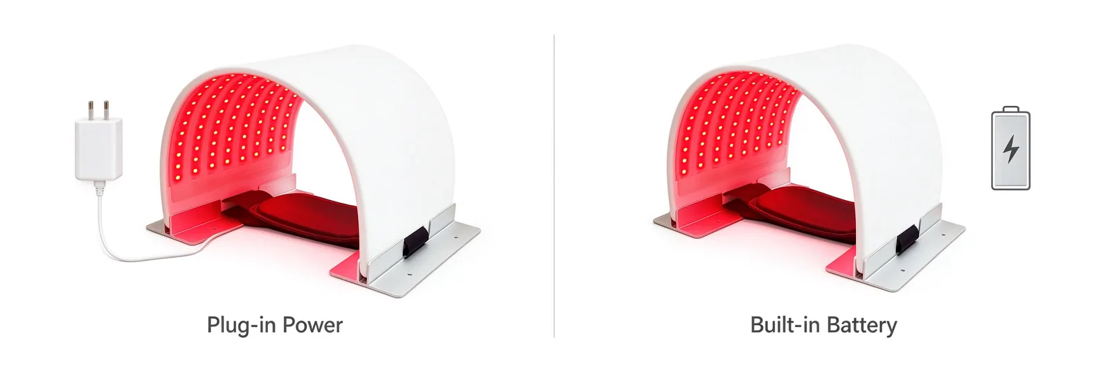 Qcured PDT device powered by adapter or built-in battery