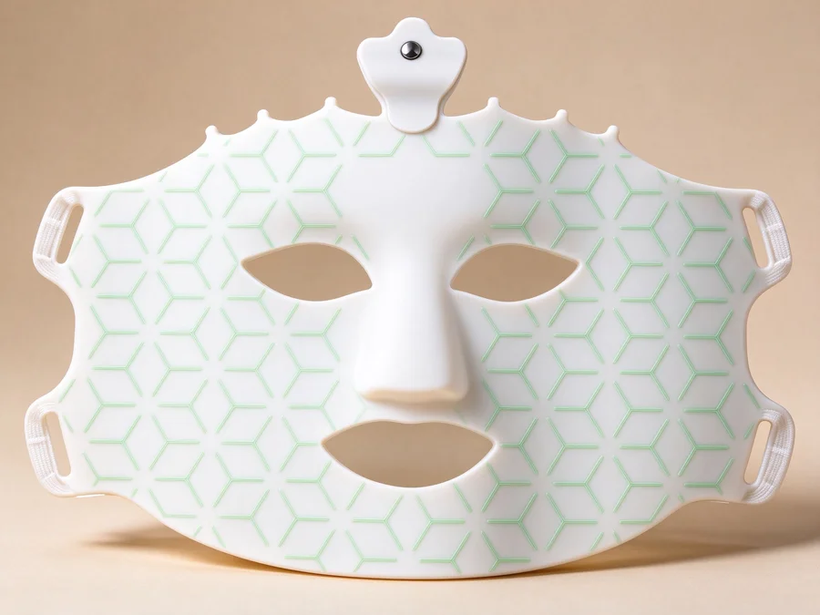 White Qcured RGB liquid silicone facemask with green pattern